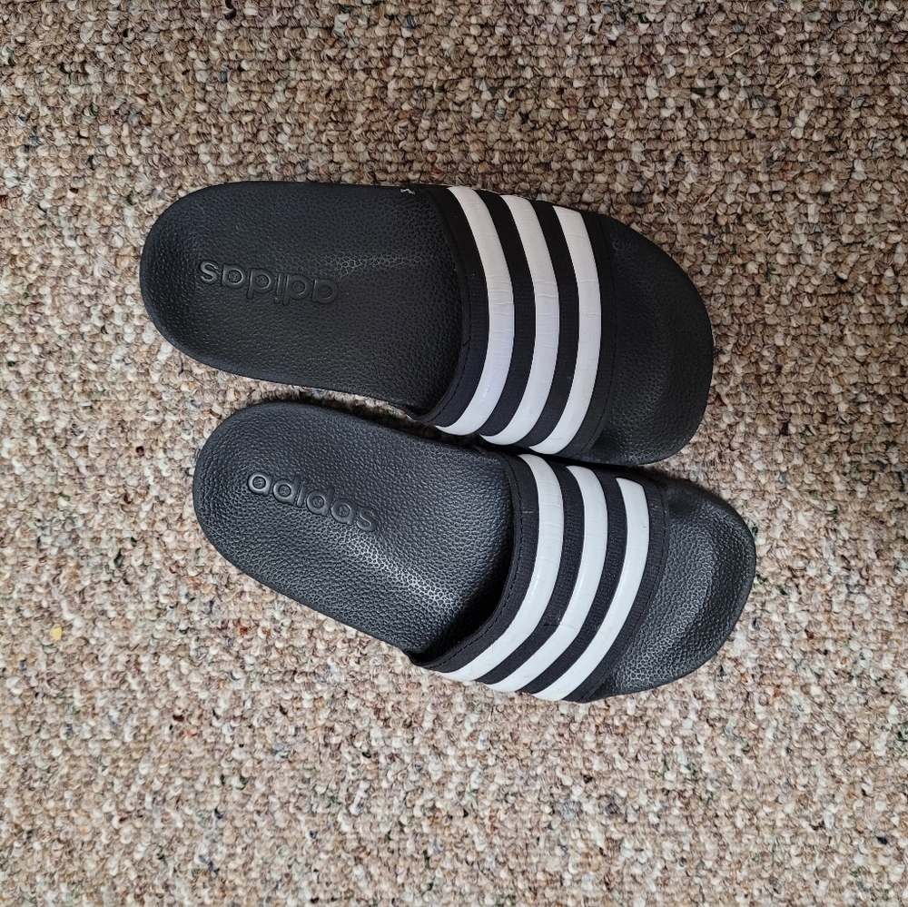 adidas Kids Black and White Slide Sandals